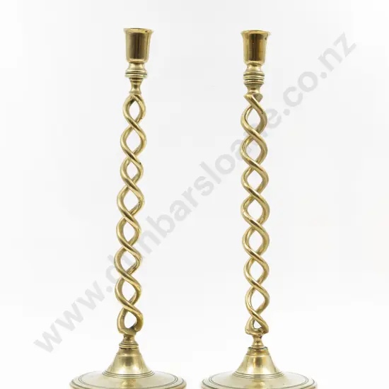 Pair Brass Barley Twist Column Candlesticks