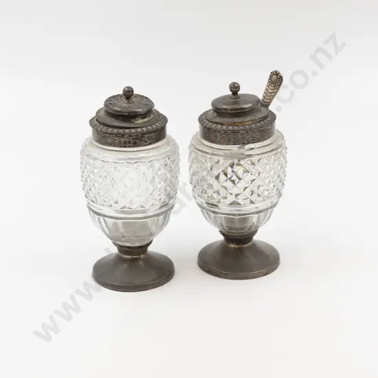 Pair Geo III S/S & Cut Crystal Cruets