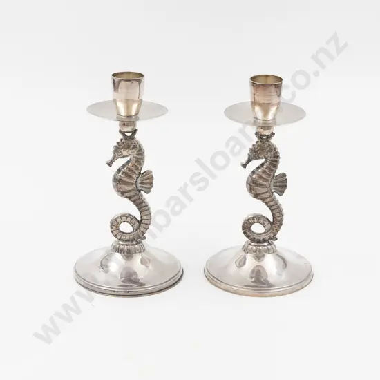 Pair .800 Silver Sea Horse Candlesticks