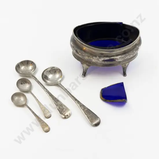 Georgian S/S Salt Pot Two Pair Salt Spoons