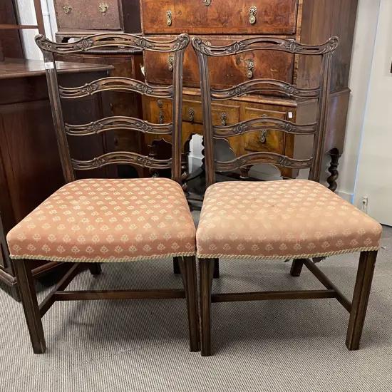 Pair Of Geo III Mahogany Ladder Back Dining Chairs