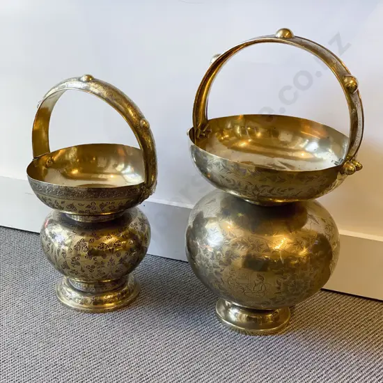 Pair Eastern Brass Spittoons