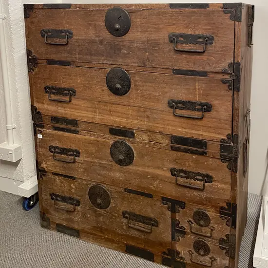 Antique Japanese Tansu Cedar & Iron Bound Chest
