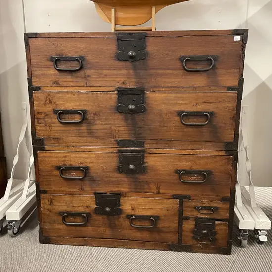 Antique Japanese Tansu Cedar & Iron Bound 4 Drawer Chest
