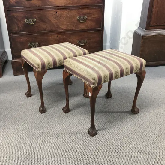 Pair Of Queen Anne Style Walnut Footstools