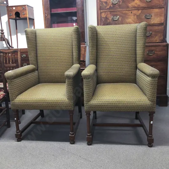Pair Of Late C19th or Early C2Oth Mahogany Wing Armchairs
