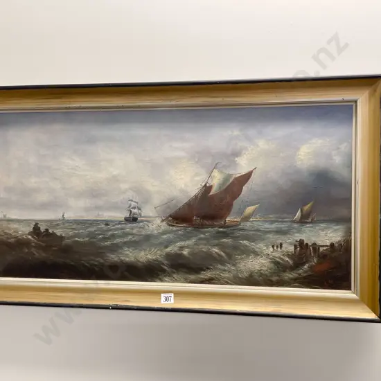 19th Century English School - Fishing Sail & Row Boats In A Stormy Sea