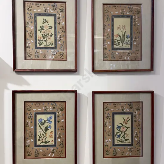Set Of 4 Indian Gouache Botanical Paintings