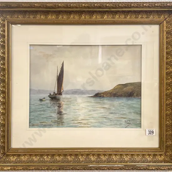 P A Beale Coastal Seascape with Fishing Boat Watercolour