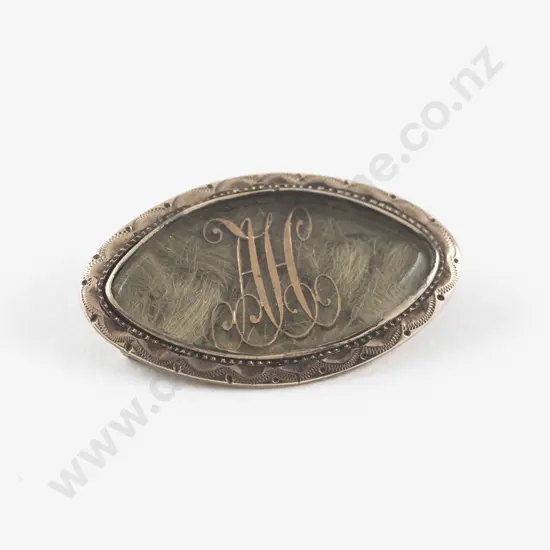 Georgian 9ct Initialled Hair Plait Memorial Brooch