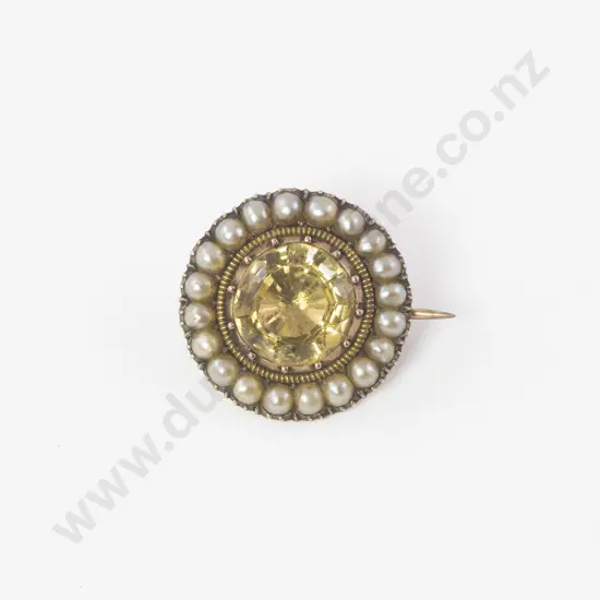 Victorian 9ct Citrine and Pearl Cluster Brooch