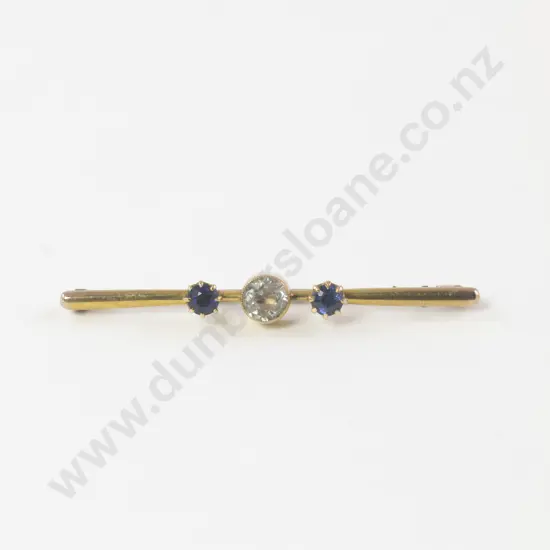 Edwardian 9ct Three Stone Sapphire Bar Brooch