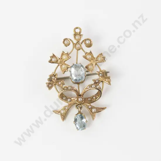 Edwardian 15ct Topaz and Pearl Brooch/Pendant