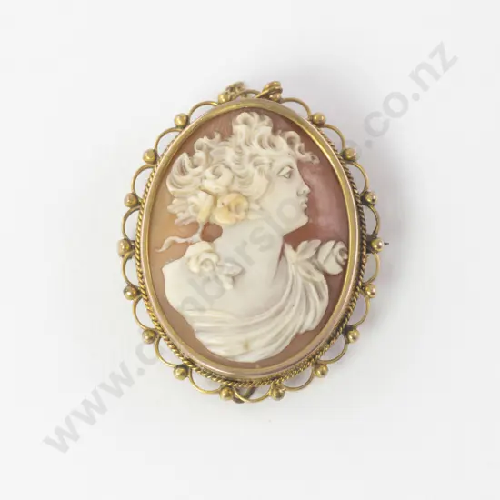 9ct Framed Classical Portrait Cameo Brooch