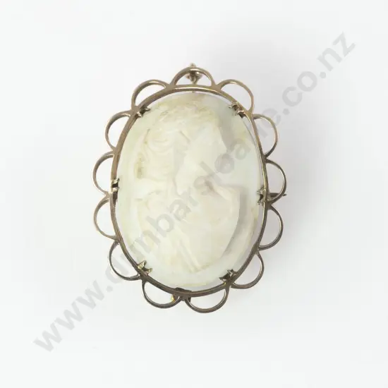 Victorian 9ct Framed High Relief Portrait Cameo Brooch/Pendant
