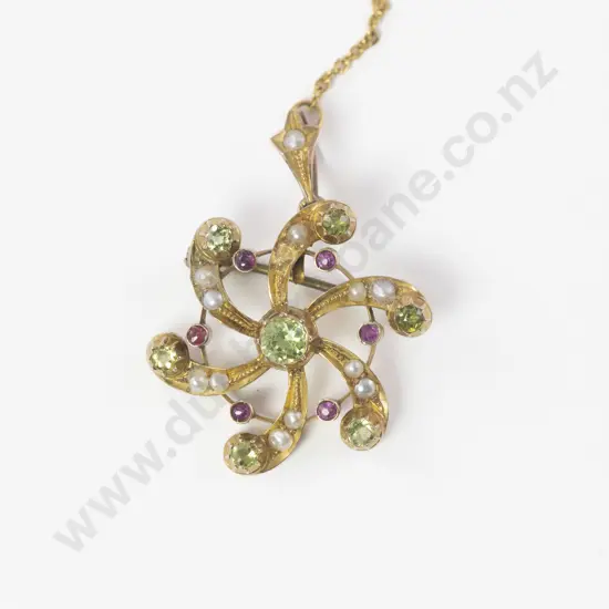 Edwardian 9ct 25Stone Floret Brooch/Pendant