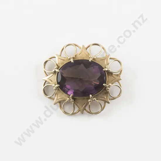 Victorian 14ct Single Amethyst Brooch