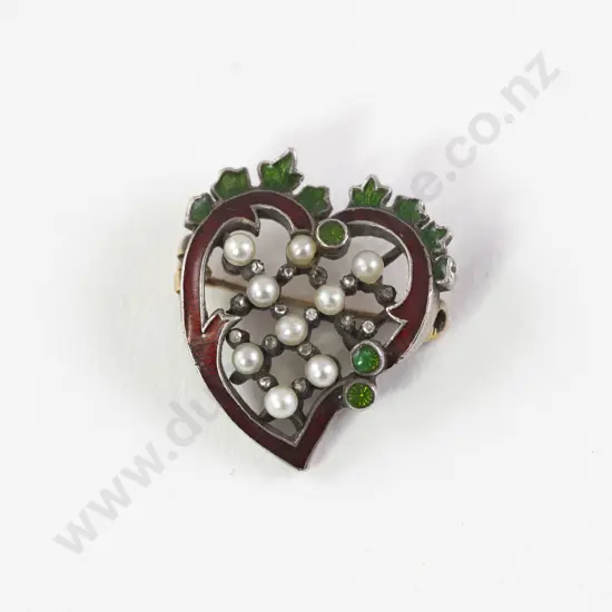 Victorian Enamel Heart Brooch