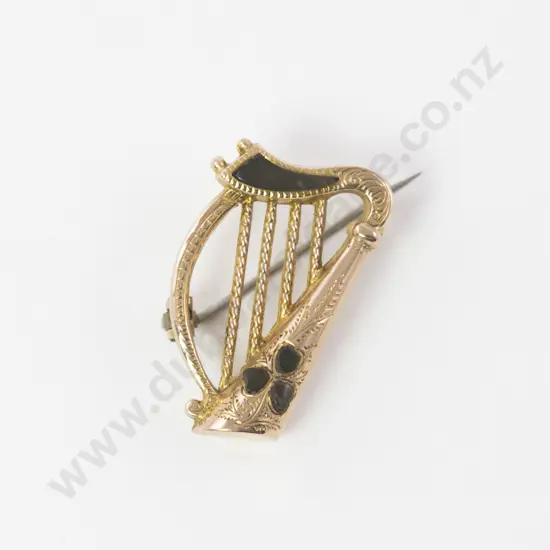 Victorian 9ct Irish Lyre Harp Brooch