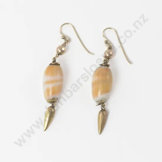 Pair Victorian 15ct Shell Pendant Drop Earrings