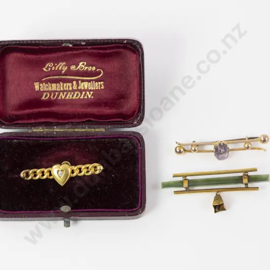 Victorian 15ct Single Diamond Heart Bar Brooch