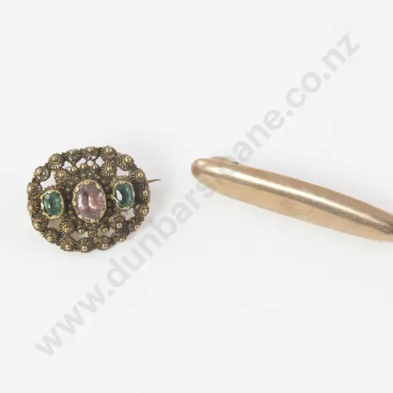 Victorian 14ct Three Stone Brooch
