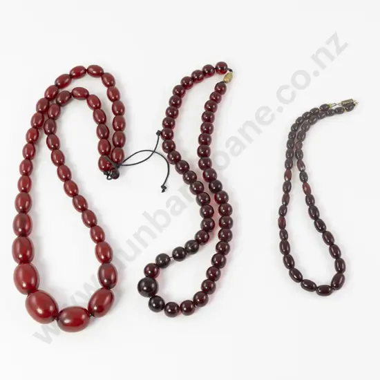 Three Vintage Single Strand Cherry Amber Beaded Necklaces