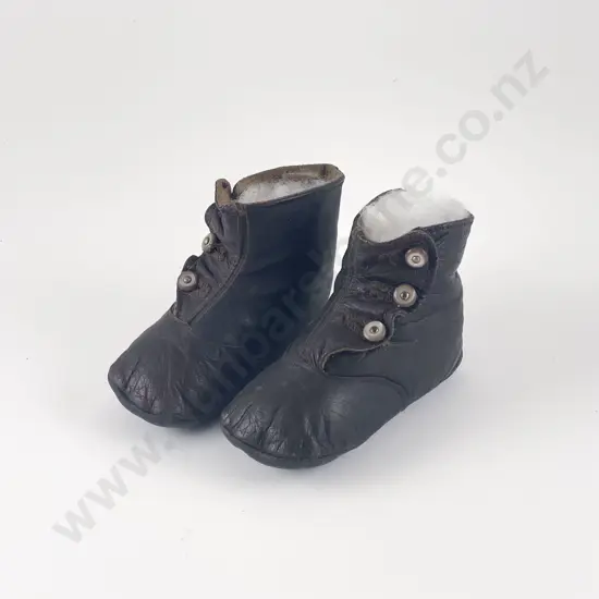 Pair Late Victorian Infants High Top Leather Button Up Shoes