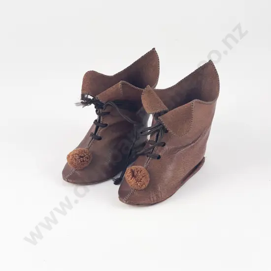 Pair Late Victorian Doll Leather High Top Lace Up Shoes
