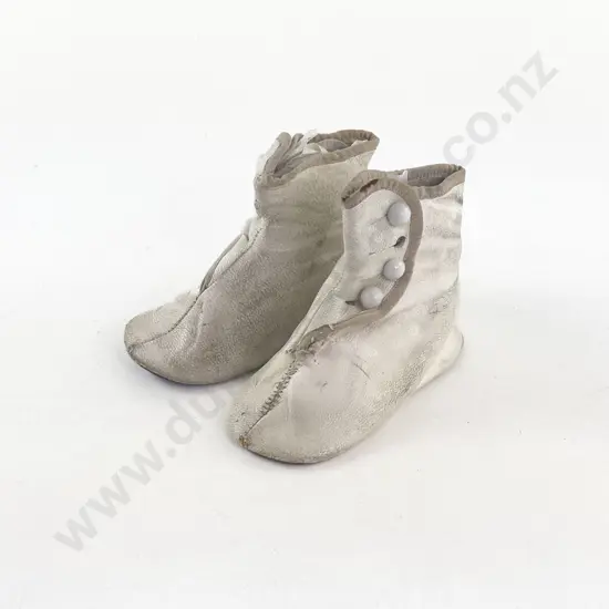 Pair Late Victorian Doll Kid Leather High Top Button Up Shoes
