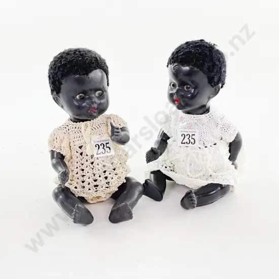 Pair NZ Pedigree Black Hard Plastic Baby Dolls 25cm