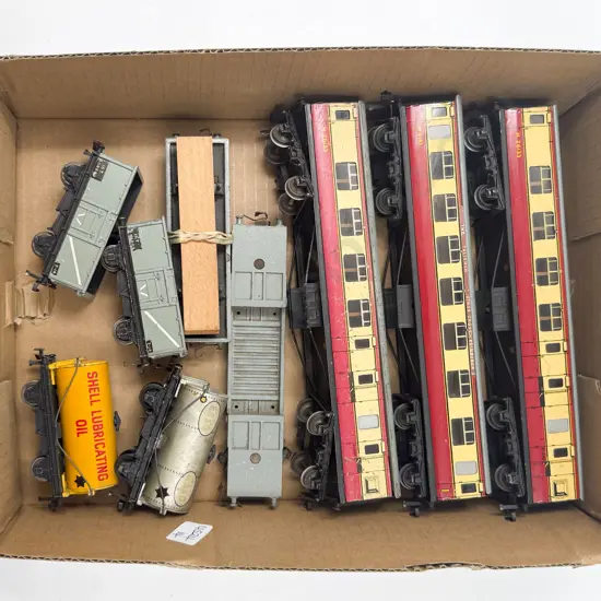 Hornby Dublo Three BR Corridor Passenger Coaches and Six Various Rolling Stock Wagons