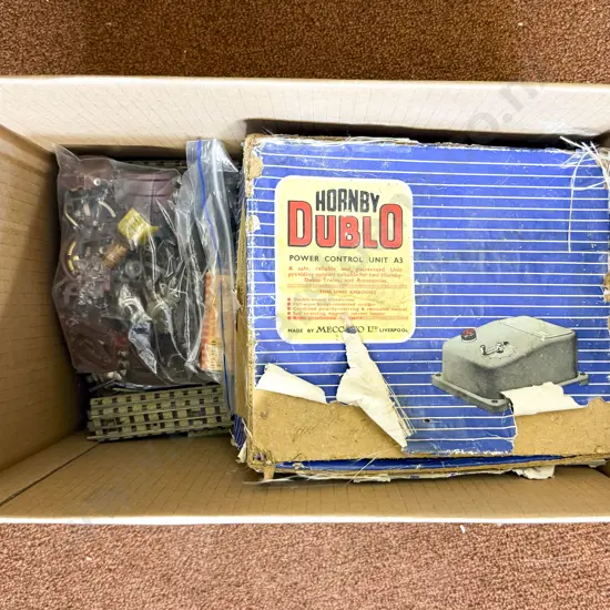 Hornby Dublo Small Qty 3-Rail Track with Power Control Unit and Switches with Parts