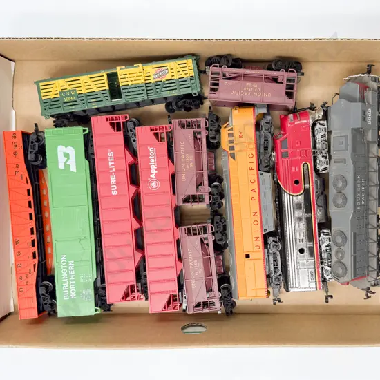 Mixed Manufacture and Unboxed Two America Lines Diesel Locos Dummy and Eight Rolling Stock Wagons