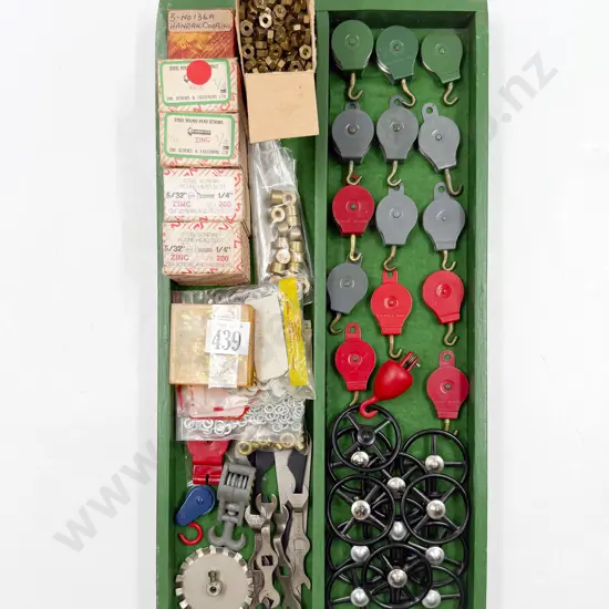 Meccano Qty Nuts and Bolts with Tow Hooks and Steering Wheels