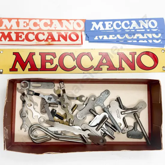 Qty Meccano and Toy Clockwork Keys Tools and Meccano Signs