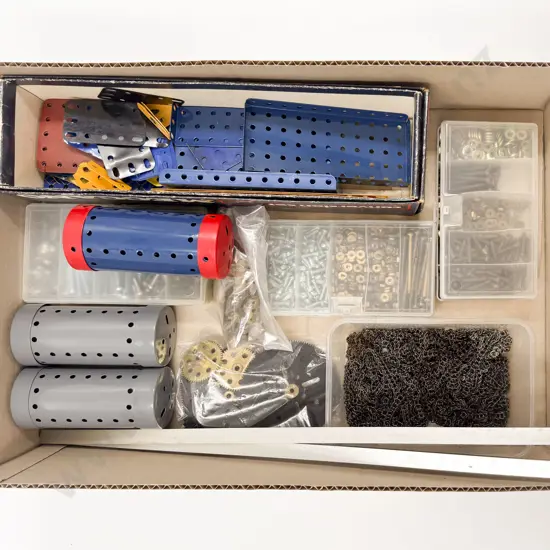 Meccano Qty Mixed Coloured Plates Nuts and Bolts Gears and Chain