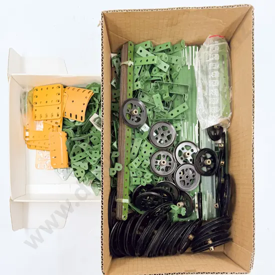 Meccano Restored Green Angle Girders Double Angle Strips Pulleys and Various