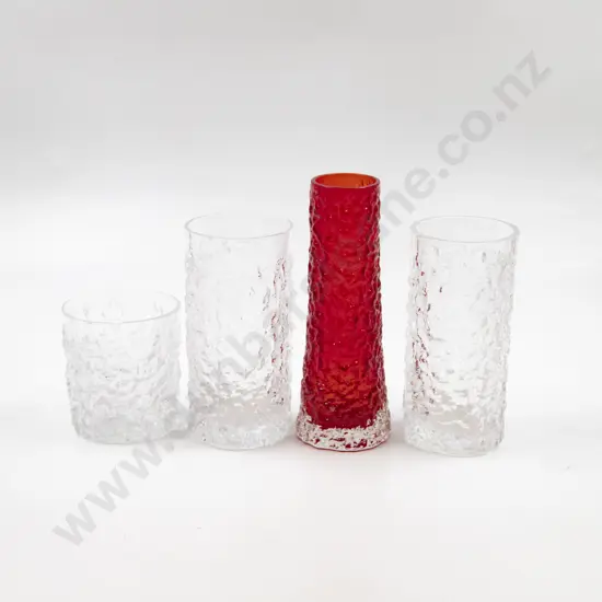 Whitefriars Three Bark Pattern Tumblers & Vase