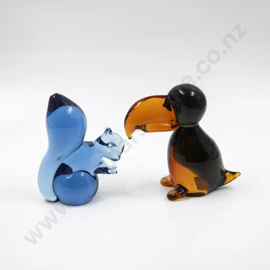 Two Mid C20th Animal Glass Ornaments Toucan & Squirrel
