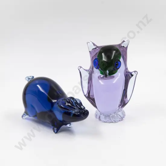 Two Mid C20th Animal Glass Ornaments Owl & Pig