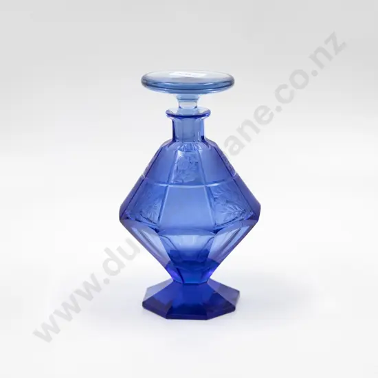 Art Deco Czechoslovakian Sapphire Blue Scent Bottle