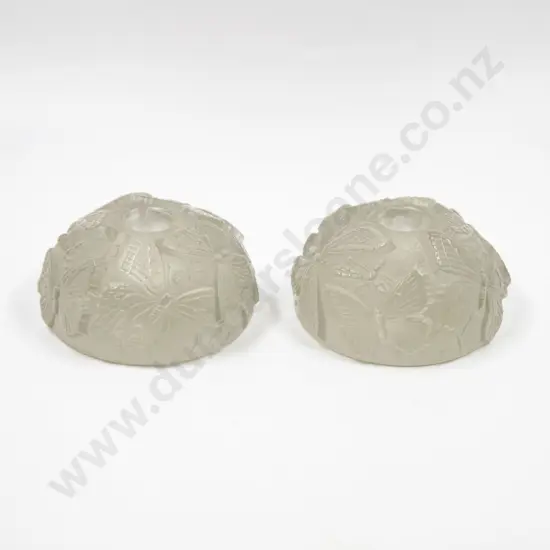 Pair Early C20th Solid Frosted Glass Candle Holders