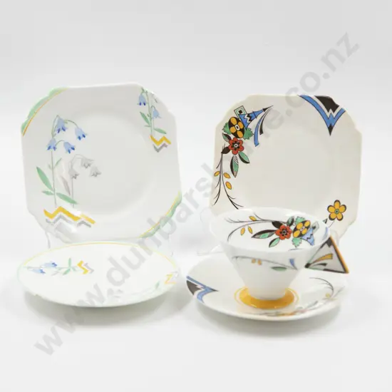 Shelley Art Deco Tea Cup Saucer Plate with Triangular Handle