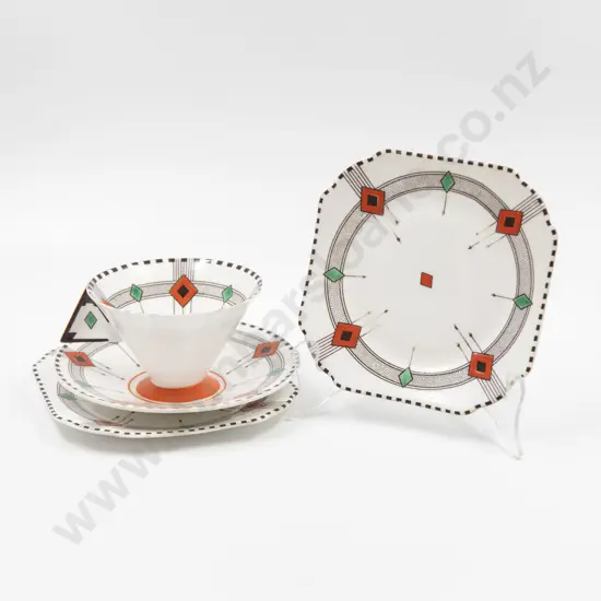 Shelley Art Deco Tea Cup Saucer Plate with Triangular Handle