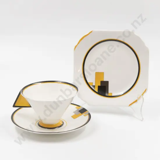 Shelley Art Deco Tea Cup Saucer Plate with Triangular Handle