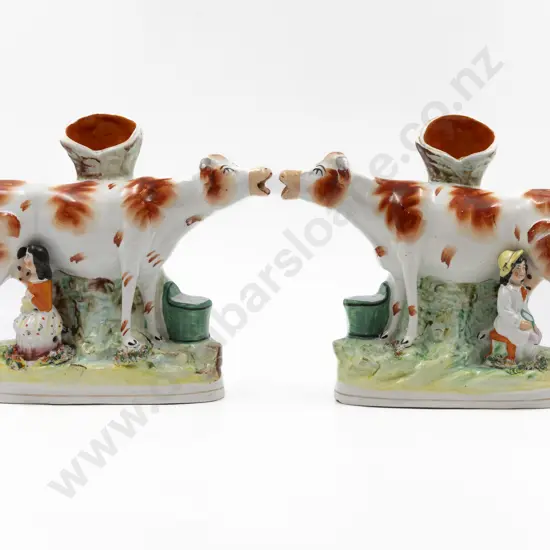 Pair Victorian Staffordshire Flat Back Spill Vases