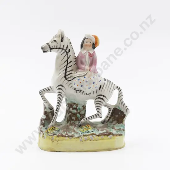 Small Victorian Flat Back Figure of Maiden Riding a Zebra