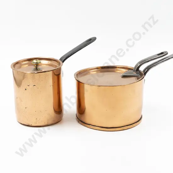 Victorian Two Copper & Iron Covered Saucepans