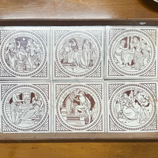 Set of Six Minton Art Nouveau Tiles Framed